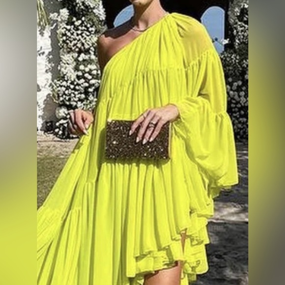 🍃 Irregularity Loose Pleated Solid Green Sz Small/XL🍃 - Picture 2 of 3